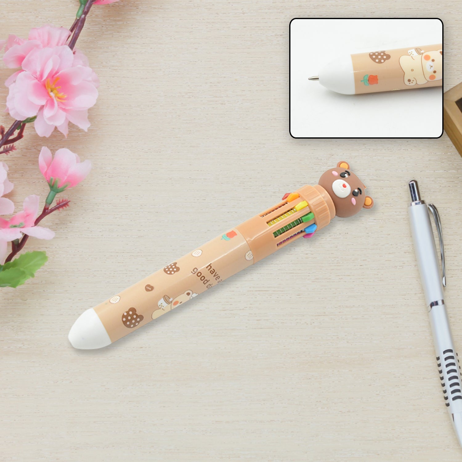 Kids 10-in-1 Color Pens Ballpoint Pen Set for Kids Cartoon Head Writing Pen for School Office Stationary Kit, Teddy Bear (1 Pc) Kids 10-in-1 Color Pens Ballpoint Pen Set for Kids Cartoon Head Writing Pen for School Office Stationary Kit, Teddy Bear (1 Pc)